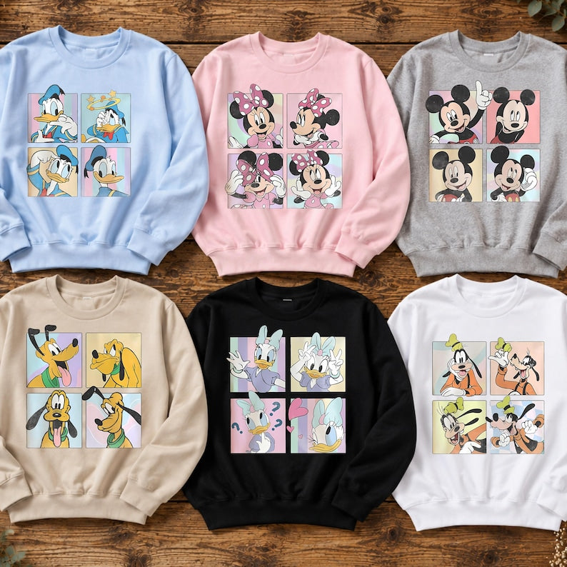 Disney Characters Sweatshirt Hoodie, Mickey Minnie Donald Daisy Goofy Pluto Shirt, Vintage Cartoon Crewneck, Disney Family Trip Gift
