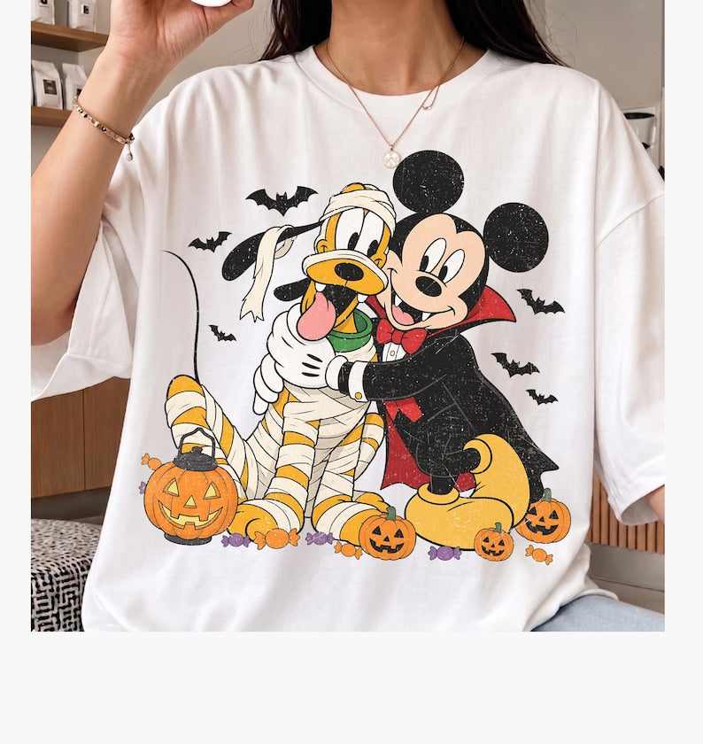 Comfort Colors Disney Mickey and Pluto Classic Halloween Shirt, Mickey Pluto Witch Mummy Pumpkin Tee, Mickey's Not So Scary Halloween Party