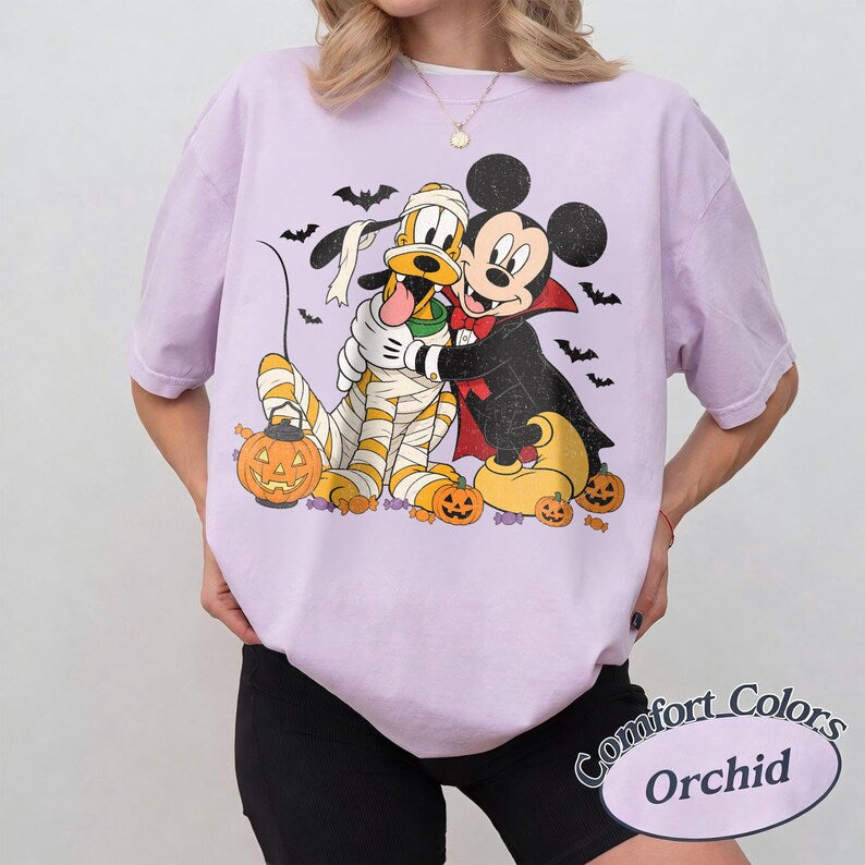 Comfort Colors Disney Mickey and Pluto Classic Halloween Shirt, Mickey Pluto Witch Mummy Pumpkin Tee, Mickey's Not So Scary Halloween Party