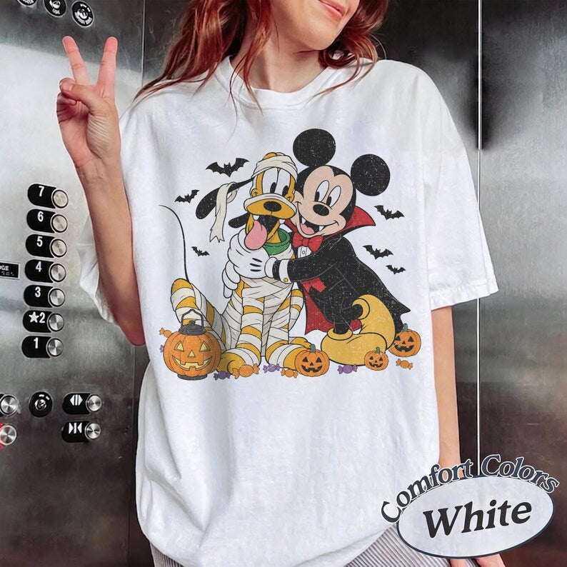 Comfort Colors Disney Mickey and Pluto Classic Halloween Shirt, Mickey Pluto Witch Mummy Pumpkin Tee, Mickey's Not So Scary Halloween Party
