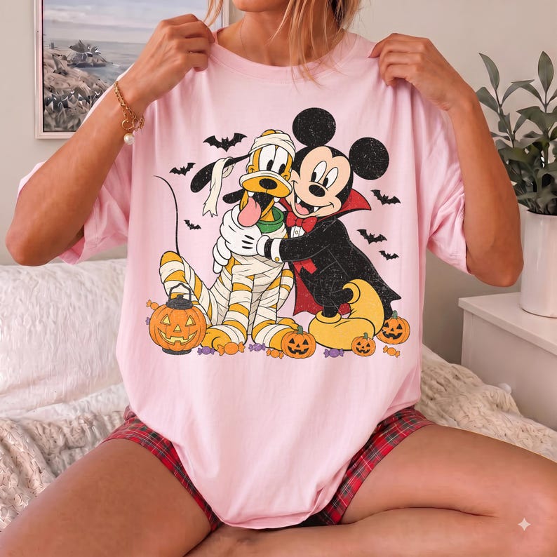 Comfort Colors Disney Mickey and Pluto Classic Halloween Shirt, Mickey Pluto Witch Mummy Pumpkin Tee, Mickey's Not So Scary Halloween Party