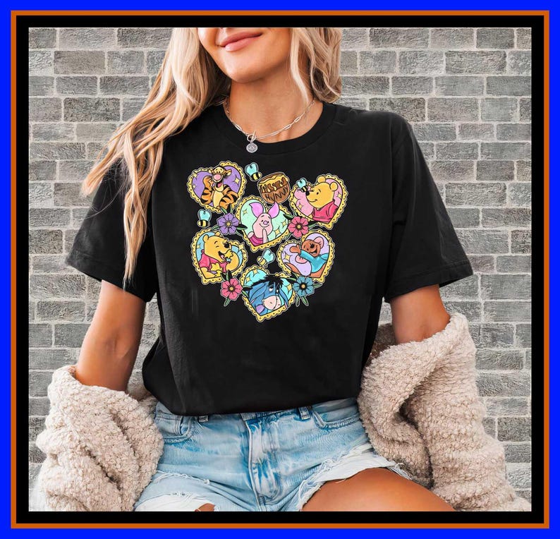 Cute Bear and Friends Heart Shirt Pastel Hundred Acre Wood Tee Tigger Piglet Eeyore Roo Honey Pot Gift for Her Hoodie OP251