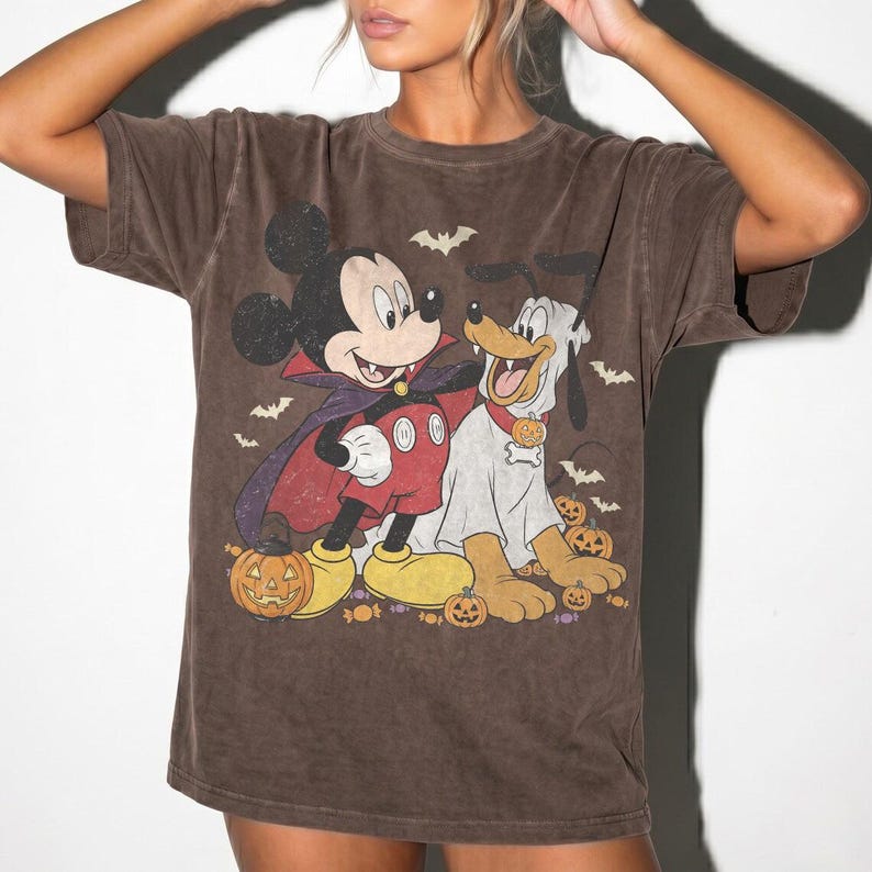 Retro Mickey and Pluto Halloween Shirt, Comfort Colors Vampire Ghost Pumpkin Design Tee, Disney Family Matching Theme Park Trip Gift 2026