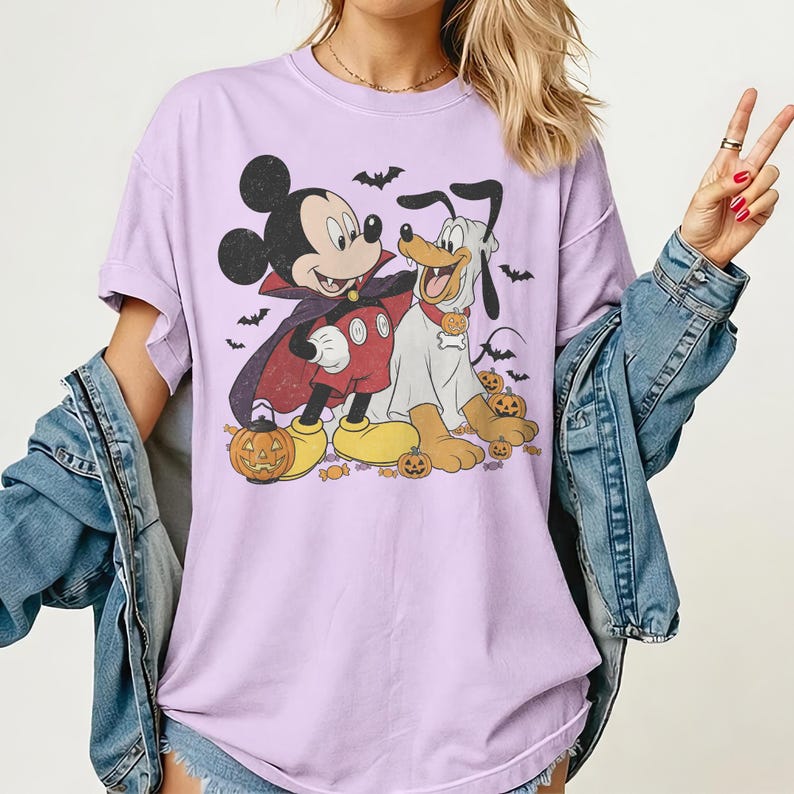 Retro Mickey and Pluto Halloween Shirt, Comfort Colors Vampire Ghost Pumpkin Design Tee, Disney Family Matching Theme Park Trip Gift 2026