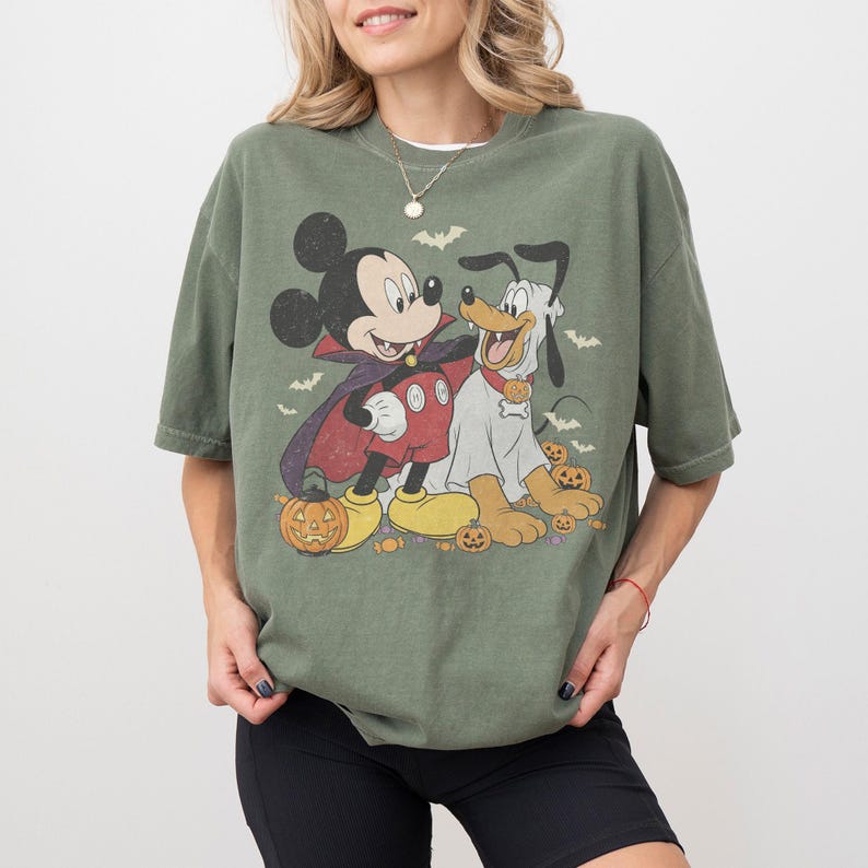 Retro Mickey and Pluto Halloween Shirt, Comfort Colors Vampire Ghost Pumpkin Design Tee, Disney Family Matching Theme Park Trip Gift 2026