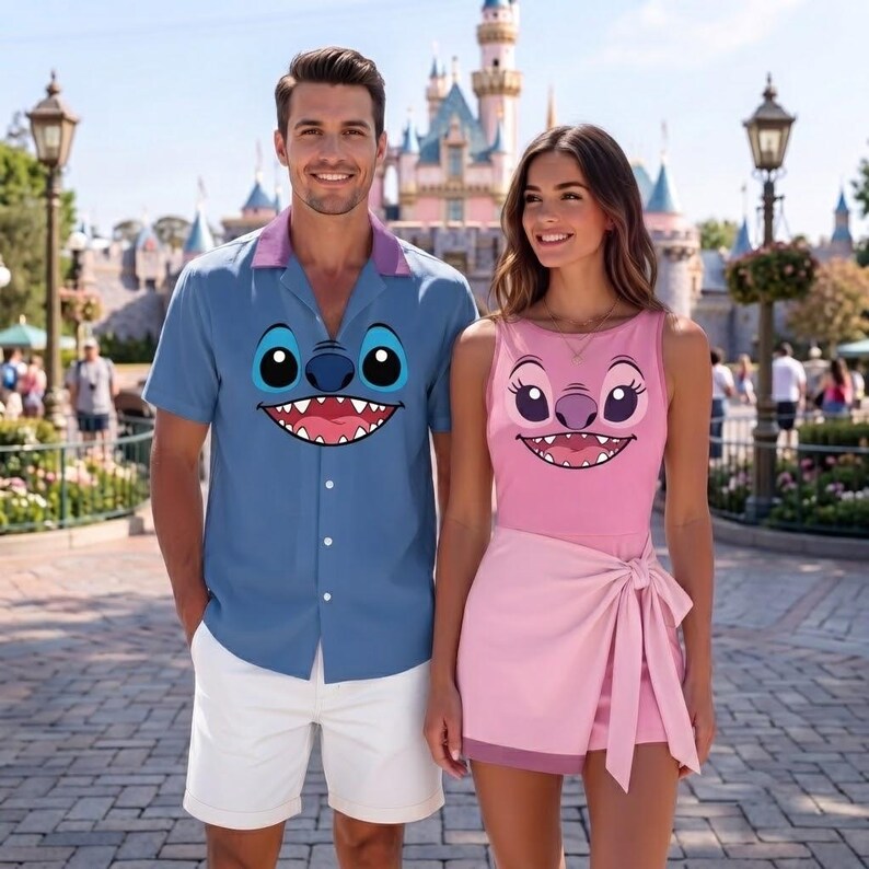 Stitch Tennis Dress Skirt, Angel Hawaiian Shirt, Stitch and Angel Couple Costume, Lilo and Stitch Outfit, Theme Park Vacation
