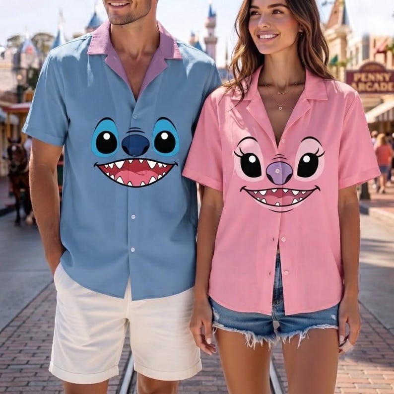 Stitch Tennis Dress Skirt, Angel Hawaiian Shirt, Stitch and Angel Couple Costume, Lilo and Stitch Outfit, Theme Park Vacation