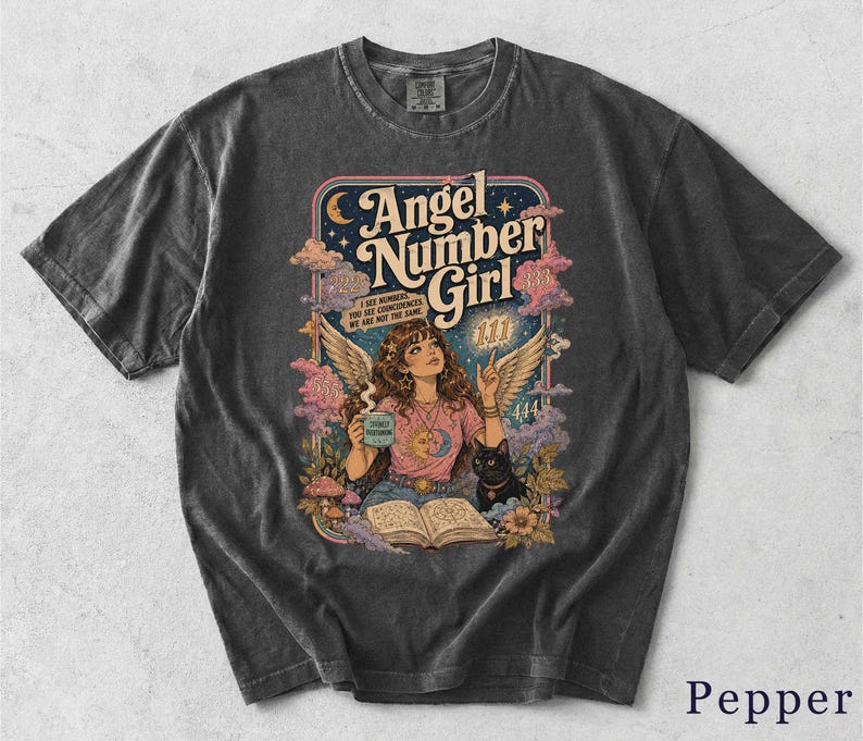 Angel Number Girl Retro Graphic T-Shirt - Funny Cosmic Spirit Design BX3GEG