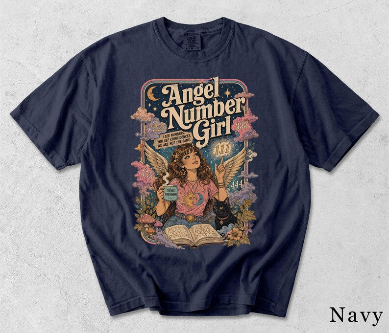 Angel Number Girl Retro Graphic T-Shirt - Funny Cosmic Spirit Design BX3GEG