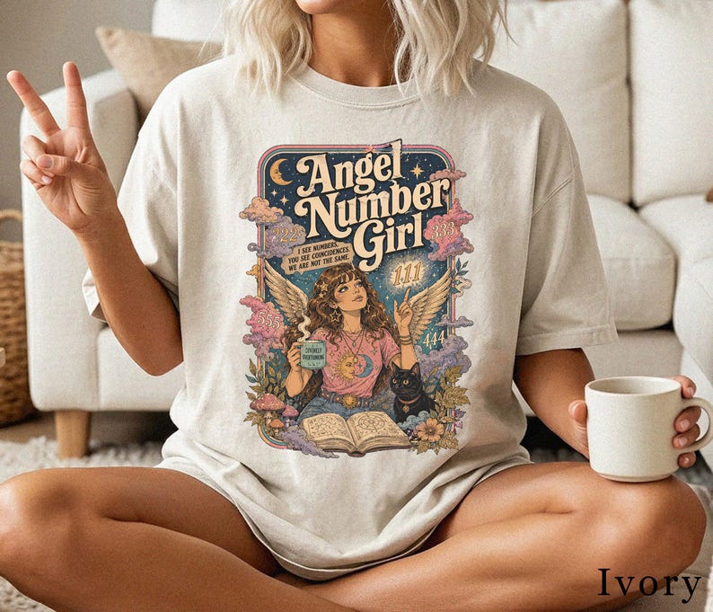 Angel Number Girl Retro Graphic T-Shirt - Funny Cosmic Spirit Design BX3GEG