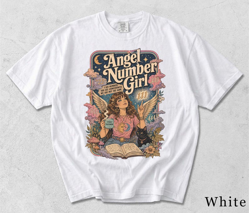 Angel Number Girl Retro Graphic T-Shirt - Funny Cosmic Spirit Design BX3GEG