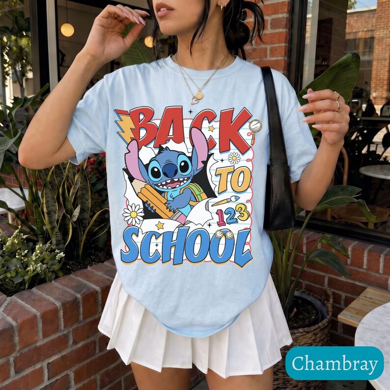 Disney Back To School Comfort Colors® Shirt, First Day Of School Tee, Teacher Appreciation Gift, Stitch Teacher Shirt, Stitch And Angel Tee