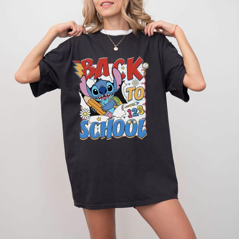 Disney Back To School Comfort Colors® Shirt, First Day Of School Tee, Teacher Appreciation Gift, Stitch Teacher Shirt, Stitch And Angel Tee