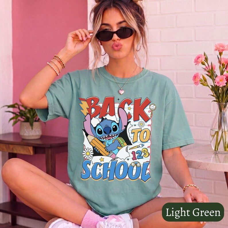 Disney Back To School Comfort Colors® Shirt, First Day Of School Tee, Teacher Appreciation Gift, Stitch Teacher Shirt, Stitch And Angel Tee