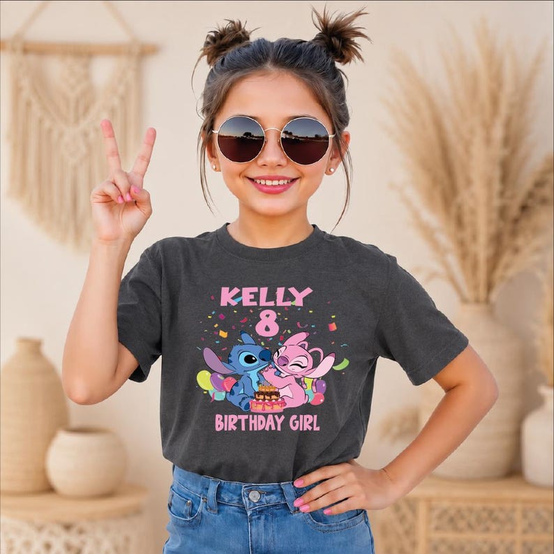 Stitch Birthday Girl Family Shirts, Personalized Name Age Birthday Toddler, Matching Disney Family Birthday Shirt