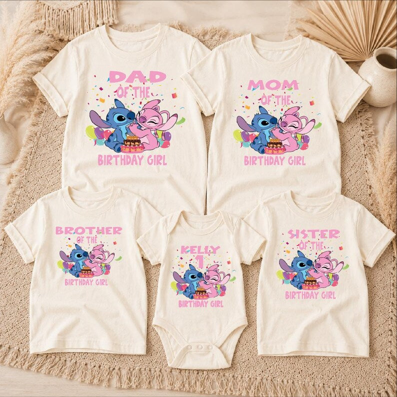 Stitch Birthday Girl Family Shirts, Personalized Name Age Birthday Toddler, Matching Disney Family Birthday Shirt