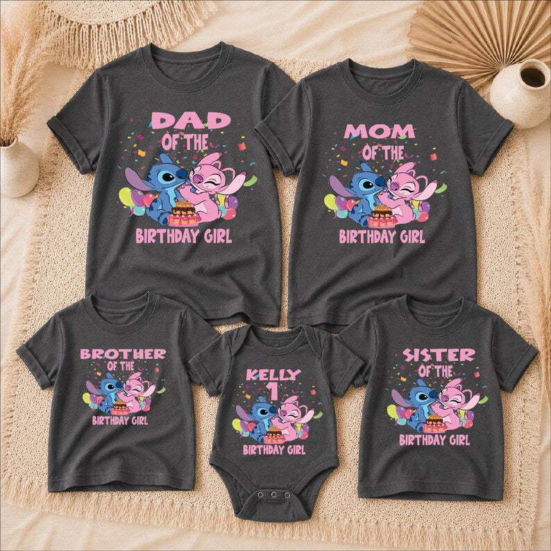 Stitch Birthday Girl Family Shirts, Personalized Name Age Birthday Toddler, Matching Disney Family Birthday Shirt