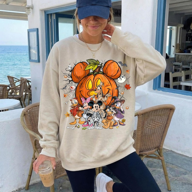 Disneyland Halloween Crewneck, Mickey & Co Trick or Treat Sweater, Mickey and Friends Disneyland Sweatshirt