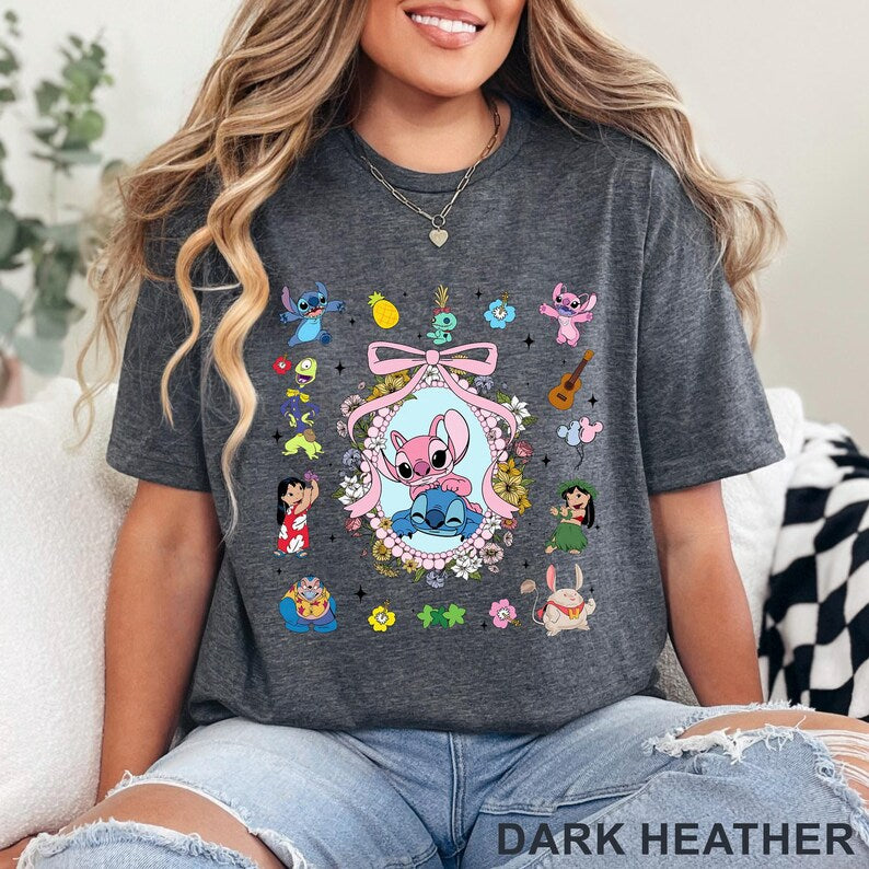 Coquette Bow Angel And Stitch Mirror Shirt, Disney Best Friend, Disney Trip, Besties Forever, Disney Hawaiian Tee, 483919