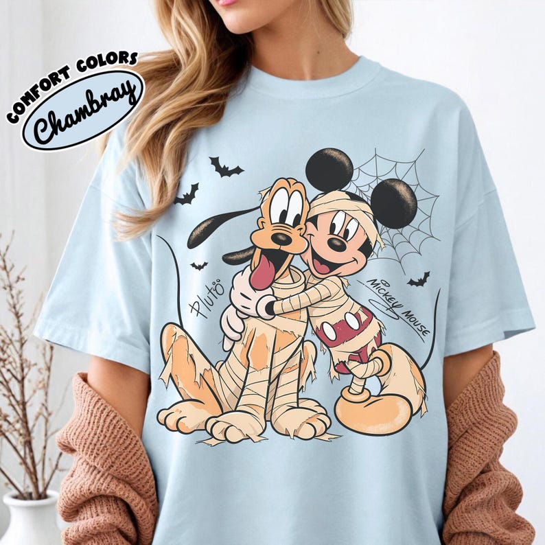 Comfort Colors® Retro Mickey And Pluto Signatures Halloween Shirt, Disney Spooky Season Tee, Disneyland Family Trip 2026, Mickey & Co Gift