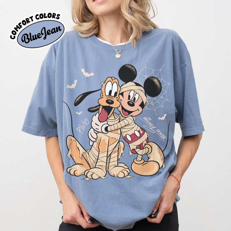 Comfort Colors® Retro Mickey And Pluto Signatures Halloween Shirt, Disney Spooky Season Tee, Disneyland Family Trip 2026, Mickey & Co Gift