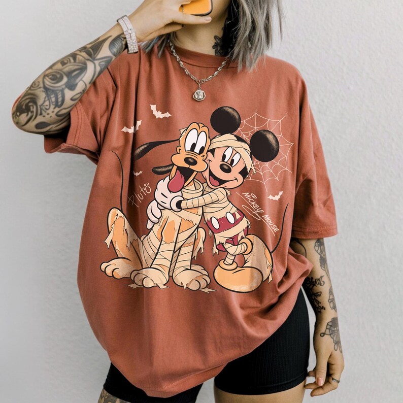 Comfort Colors® Retro Mickey And Pluto Signatures Halloween Shirt, Disney Spooky Season Tee, Disneyland Family Trip 2026, Mickey & Co Gift