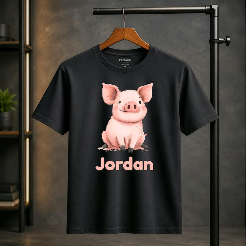Personalised Pig T-Shirt, Custom Your Name Shirt Piglet Tee, Kids Casual Animal Top Cotton