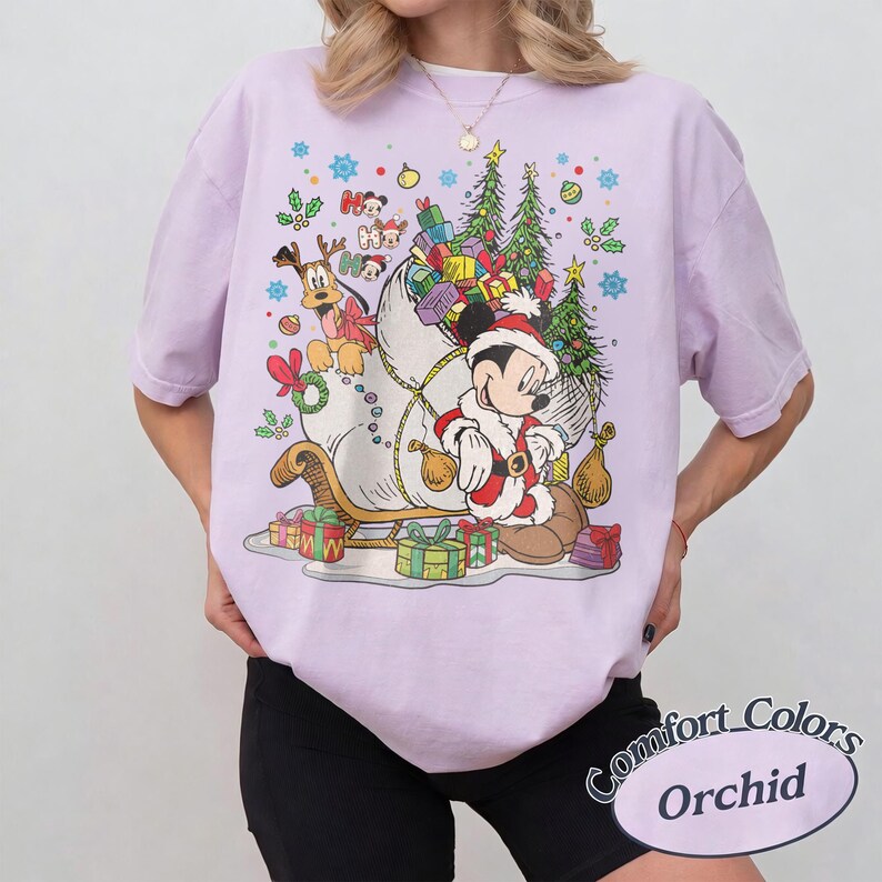 Disney Vintage Mickey and Pluto Santa Christmas Tree Shirt, Ho Ho Ho Christmas Mickey and Friends Shirt, Disneyland Holiday Trip Family Tee