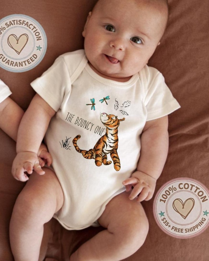 Vintage Storybook Eeyore and Tigger Twin Gift Twins Matching Outfits Baby Bodysuit ONESIE®(Set of 2) Clam One, Bouncy One, Pooh Bear Piglet