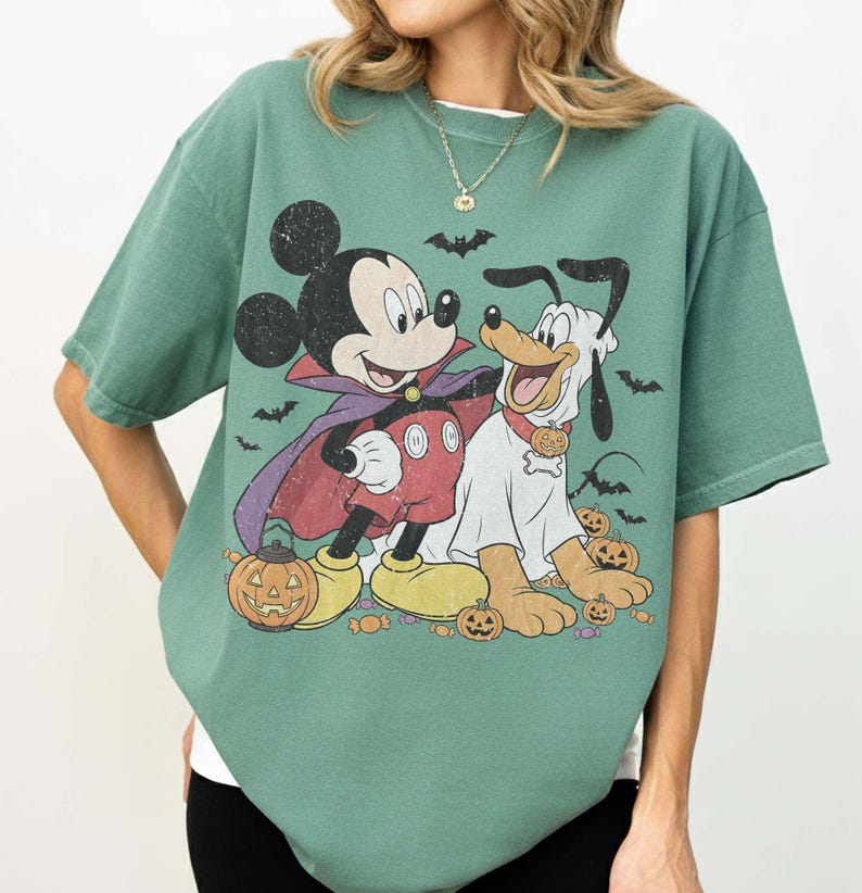 Retro Mickey and Pluto Halloween Shirt, Comfort Colors Vampire Ghost Pumpkin Design Tee, Disney Family Matching Theme Park Trip Gift 2026