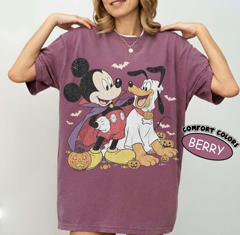 Retro Mickey and Pluto Halloween Shirt, Comfort Colors Vampire Ghost Pumpkin Design Tee, Disney Family Matching Theme Park Trip Gift 2026