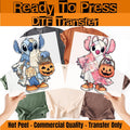 Patchwork Stitch and Angel Halloween DTF Transfer, Disney Couple Stitch Ghost Ready To Press,