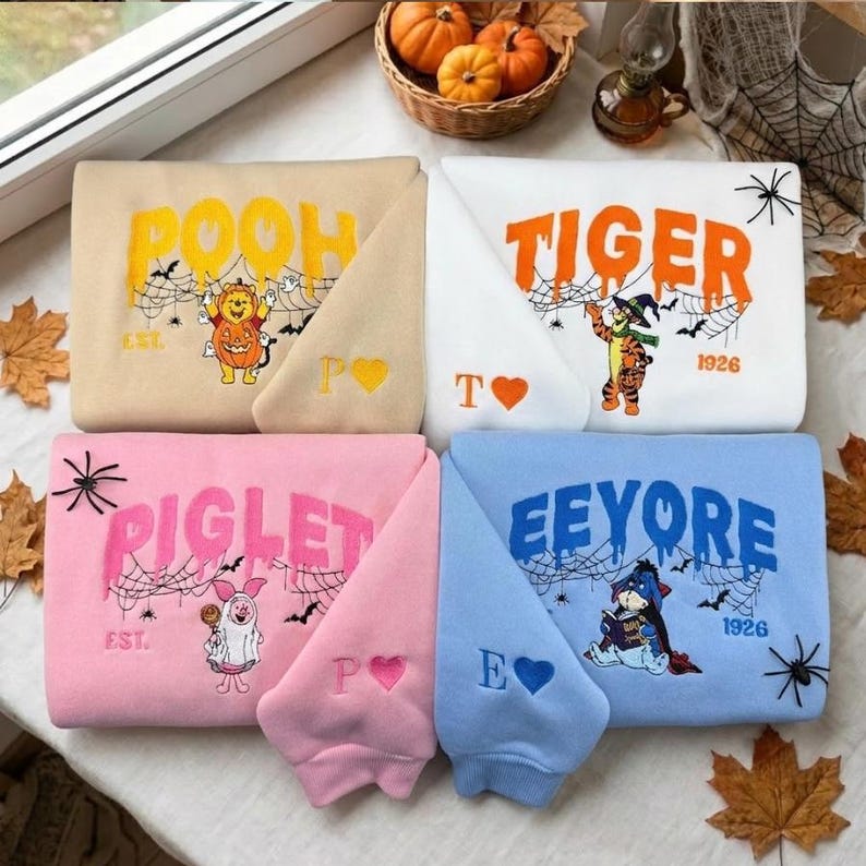 Embroidered Pooh and Friends Halloween Shirt, Pooh Tigger Piglet Eeyore Sweatshirt, Spooky Winnie the Pooh Hoodie, Disney Halloween Shirt