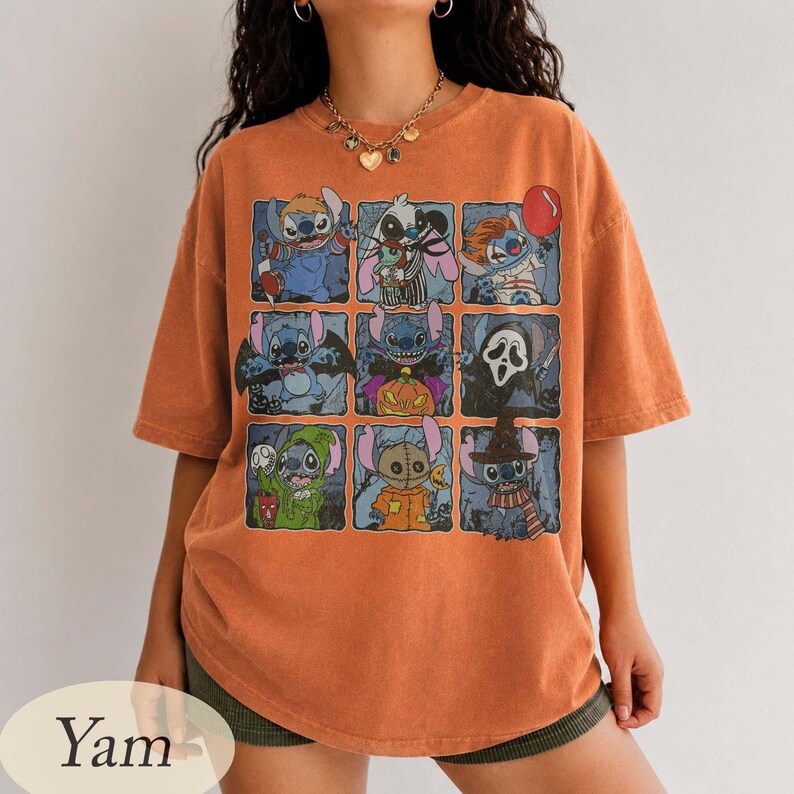 Vintage Stitch Halloween Horror Collage Shirt, Spooky Cartoon Tee