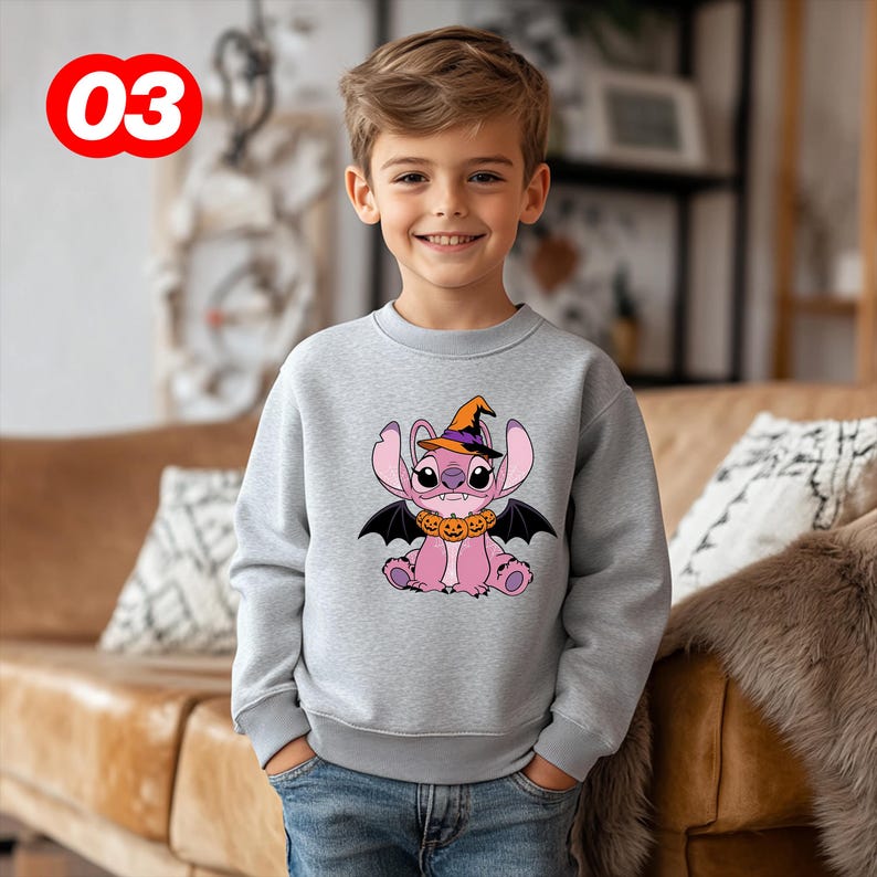 Stitch Toddler Tee, Witch Angel Kids, Kids Disney Fall Graphic T-Shirt