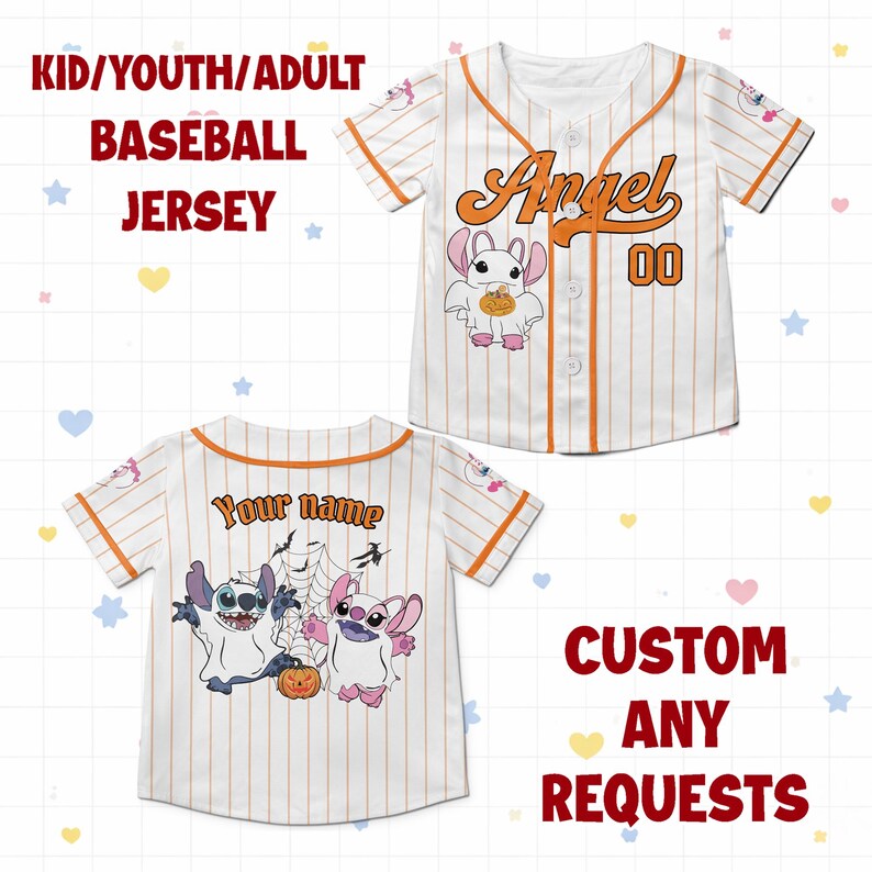 Personalized Halloween Baseball Jersey Custom Angel Stitch Name Number Disney Family Matching Gift Shirt