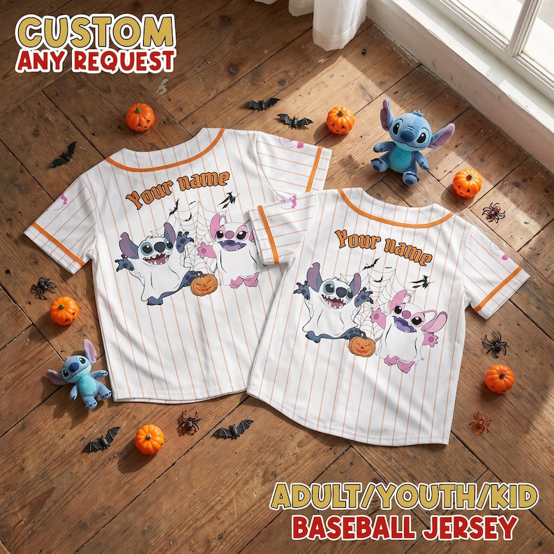 Personalized Halloween Baseball Jersey Custom Angel Stitch Name Number Disney Family Matching Gift Shirt