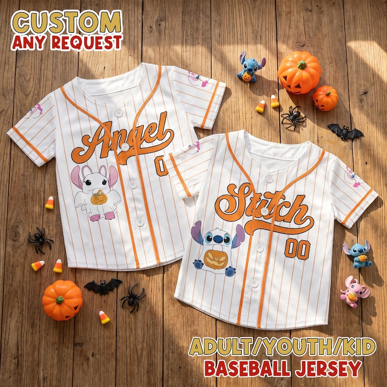 Personalized Halloween Baseball Jersey Custom Angel Stitch Name Number Disney Family Matching Gift Shirt