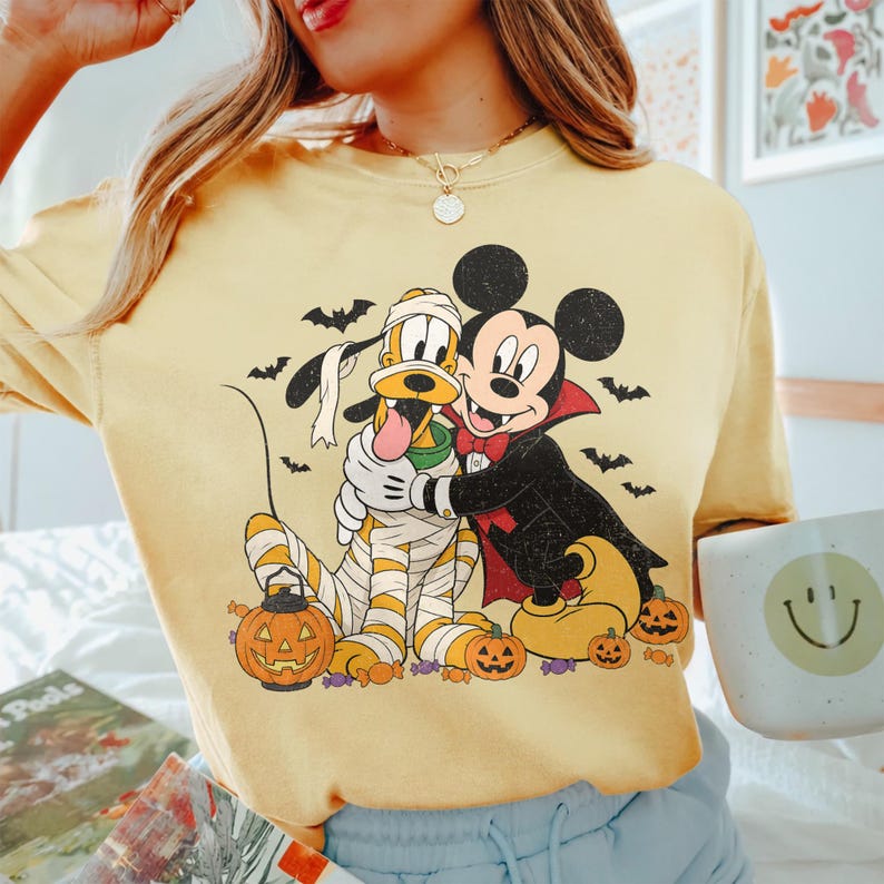 Comfort Colors Disney Mickey and Pluto Classic Halloween Shirt, Mickey Pluto Witch Mummy Pumpkin Tee, Mickey's Not So Scary Halloween Party