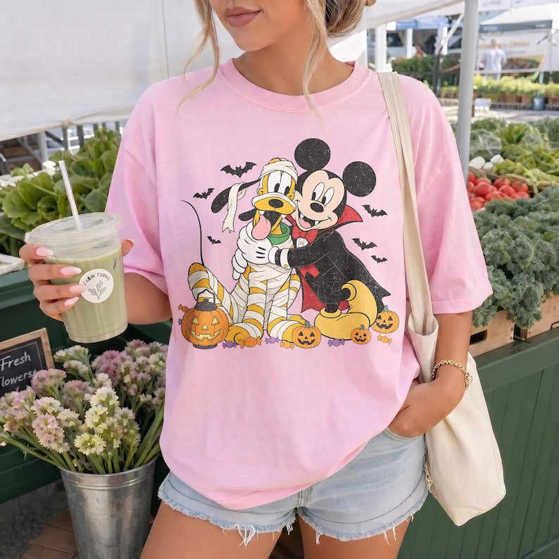 Comfort Colors Disney Mickey and Pluto Classic Halloween Shirt, Mickey Pluto Witch Mummy Pumpkin Tee, Mickey's Not So Scary Halloween Party