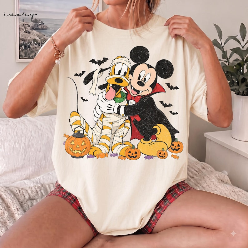 Comfort Colors Disney Mickey and Pluto Classic Halloween Shirt, Mickey Pluto Witch Mummy Pumpkin Tee, Mickey's Not So Scary Halloween Party
