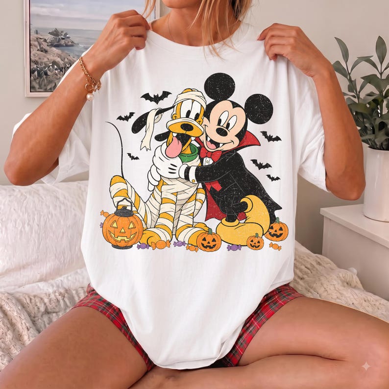 Comfort Colors Disney Mickey and Pluto Classic Halloween Shirt, Mickey Pluto Witch Mummy Pumpkin Tee, Mickey's Not So Scary Halloween Party