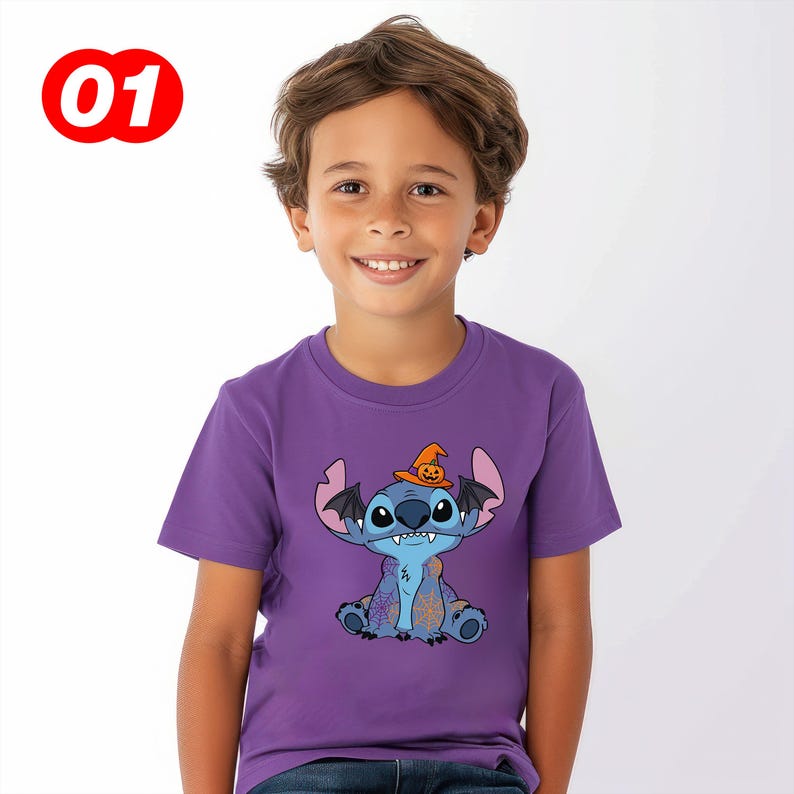 Disney-Halloween Shirts, Stitch Kids Sweater, Angel Youth Shirt, Kids Disney Fall Graphic T-Shirt