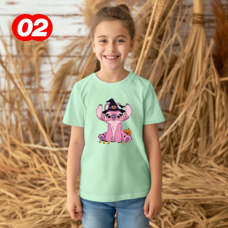 Disney-Halloween Shirts, Stitch Kids Sweater, Angel Youth Shirt, Kids Disney Fall Graphic T-Shirt