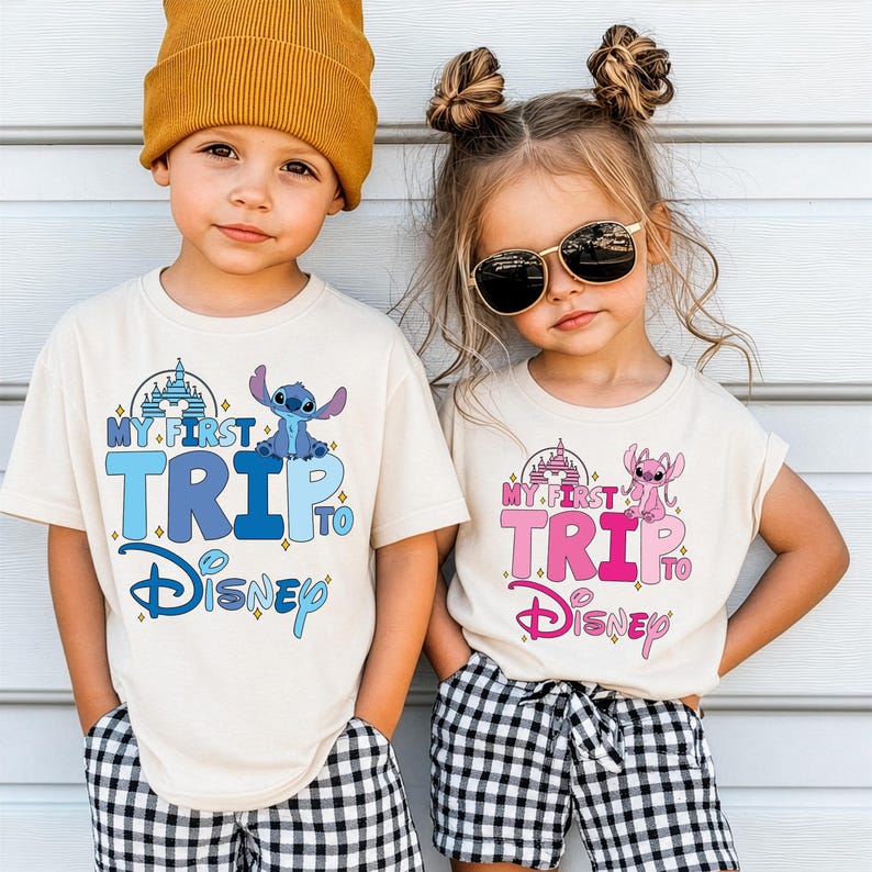 Stitch My First Trip to Disney Shirt, Stitch & Angel Kids Matching T-shirt, Disneyland Family Vacation Tee