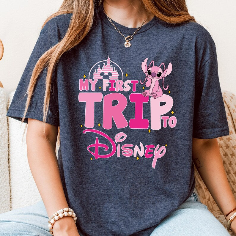 Stitch My First Trip to Disney Shirt, Stitch & Angel Kids Matching T-shirt, Disneyland Family Vacation Tee