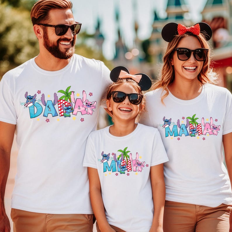 Disney Stitch & Angel Shirt, Disney Stitch Family Members T-shirt, Personalized Stitch Mama Dada Mini Tee