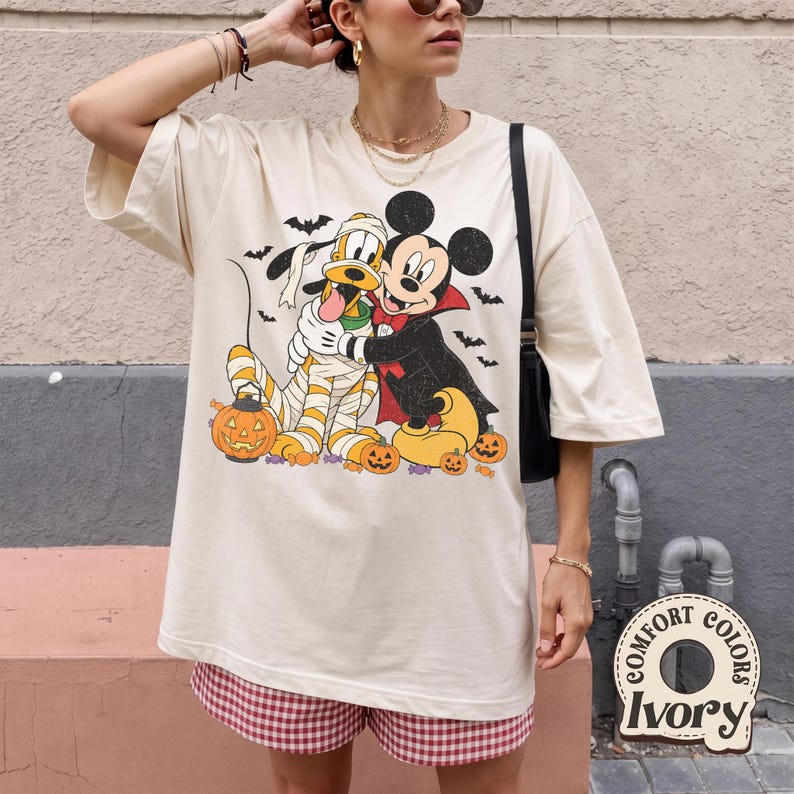 Comfort Colors Disney Mickey and Pluto Classic Halloween Shirt, Mickey Pluto Witch Mummy Pumpkin Tee, Mickey's Not So Scary Halloween Party