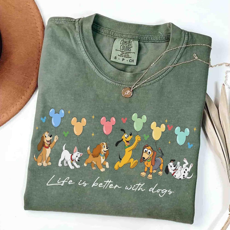 Disney Dogs All Characters Comfort Color Shirt, Disney Dog Shirt, Pluto Slinky Lady Tramp Disney Puppy Balloons Tee, Disney Pet Lovers Dogs