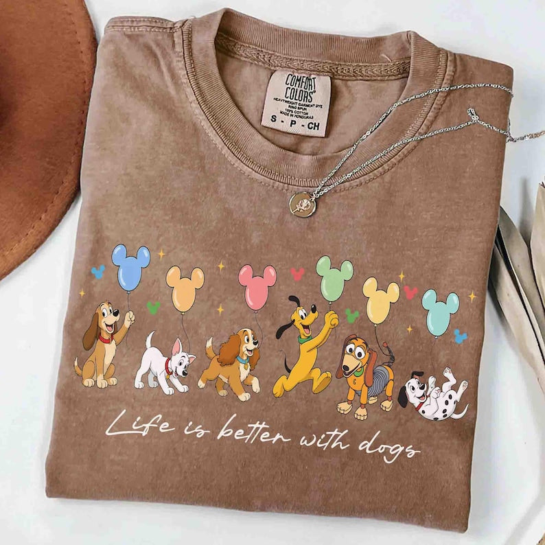Disney Dogs All Characters Comfort Color Shirt, Disney Dog Shirt, Pluto Slinky Lady Tramp Disney Puppy Balloons Tee, Disney Pet Lovers Dogs